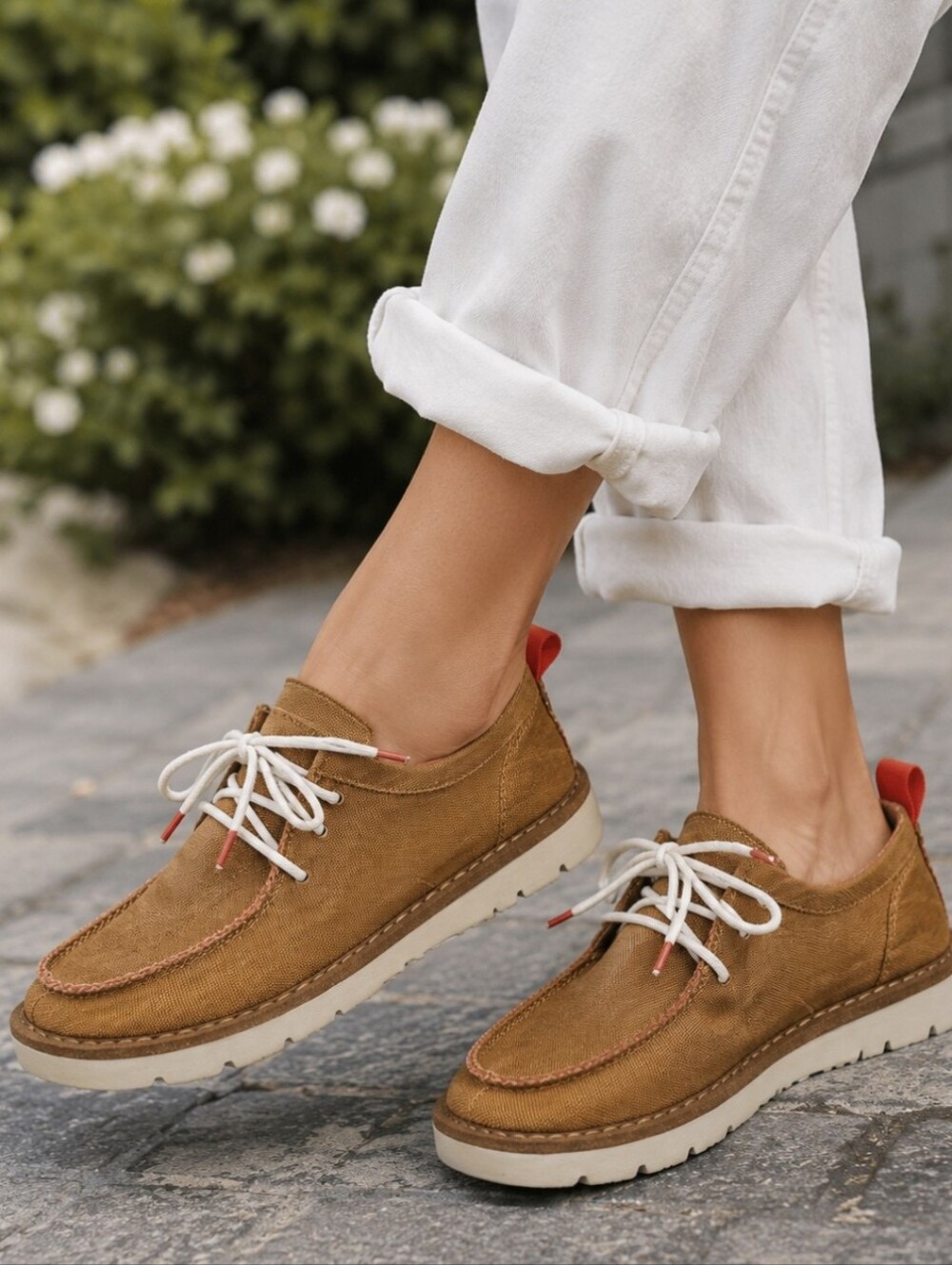 NEW Los Cabos Ede Sneakers Lace Up Canvas Moc Camel Tan Women's Sz 7.5